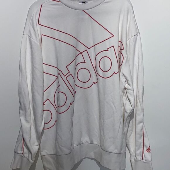 Adidas Women’s Big Signature Print Pullover Long Sleeve White Sweatshirt Size XL - Picture 1 of 8